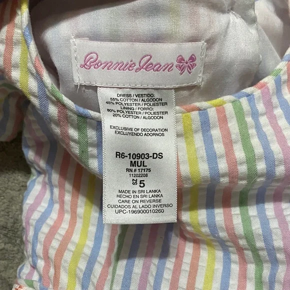 Girls Bonnie Jean Pastel Stripe Smocked Waist Dress, size 5. - Picture 6 of 6